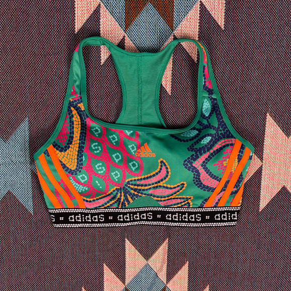 ADIDAS X FARM RIO Floral Sports Bra sz Medium Bold Green App Signal Orange NEW - Picture 9 of 9